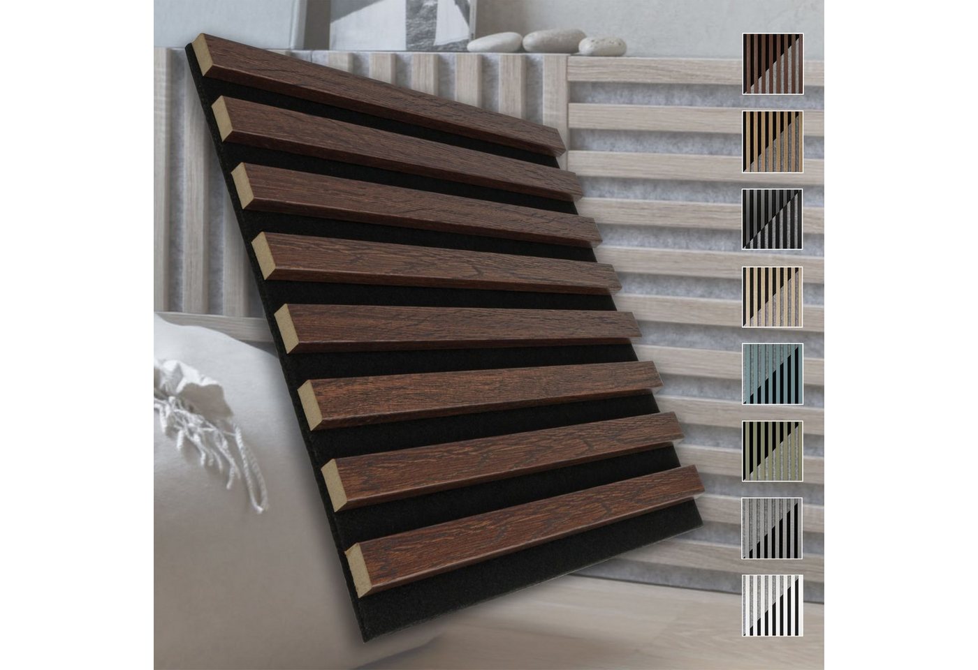 marbet design Wandpaneel, (Akustikpaneele Akustikquadrate 40x40cm Wandverkleidung Holz - (1 Paneel, schwarz - Eiche dunkel) Filz Akustik Effekt innen Flur Wohnzimmer) von marbet design