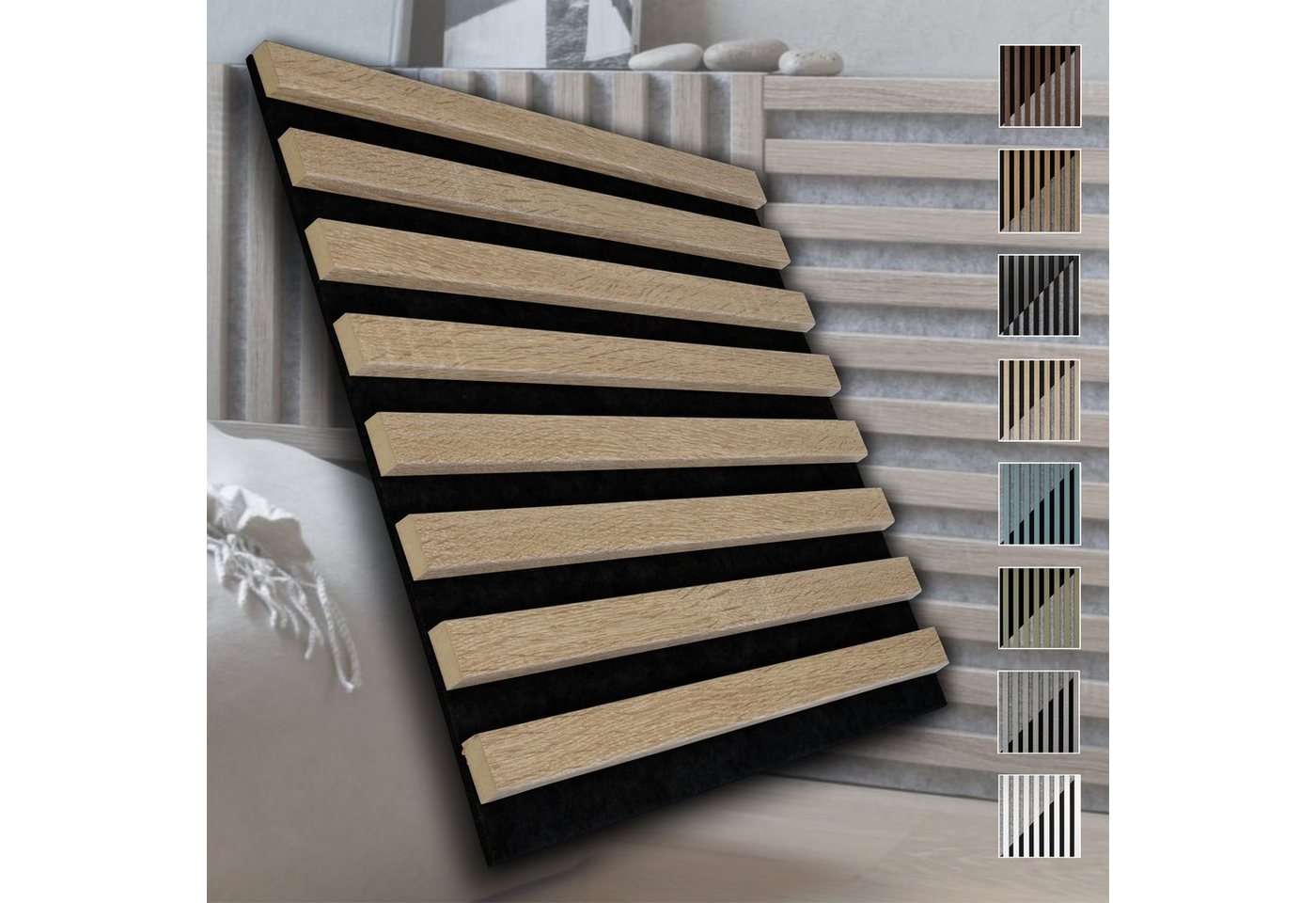 marbet design Wandpaneel, (Akustikpaneele Akustikquadrate 40x40cm Wandverkleidung Holz - (1 Paneel, schwarz - Sonoma Eiche) Holzpaneele modern Holzwand schwarze Platte) von marbet design