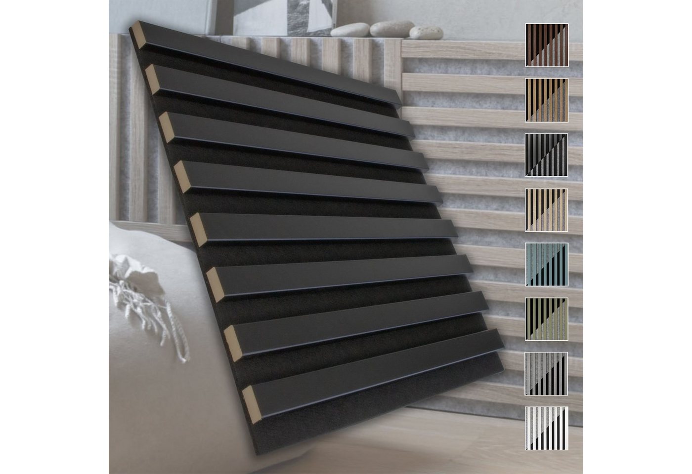 marbet design Wandpaneel, (Akustikpaneele Akustikquadrate 40x40cm Wandverkleidung Holz - (1 Paneel, schwarz - schwarz matt) horizontal aus MDF Deckenverkleidung) von marbet design