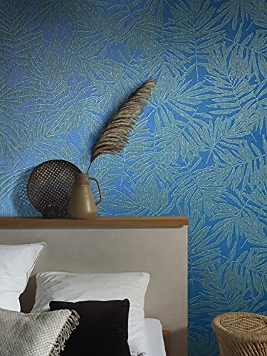 marburg Tapete Blau Floral Grün Vliestapete Blätter PREMIUM QUALITÄT Made in Germnay 10,05 x 0,53m 94133 von marburg