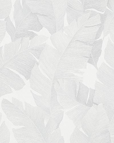 Tapete Weiß Grau Natur Floral Blätter Pflanze Blatt Dschungel für Schlafzimmer Wohnzimmer oder Küche Made in Germany 10,05 x 0,53m Avalon 31623 von marburg