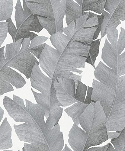 Tapete Schwarz Silber Natur Floral Blätter Pflanze Blatt Dschungel für Schlafzimmer Wohnzimmer oder Küche Made in Germany 10,05 x 0,53m Avalon 31624 von marburg