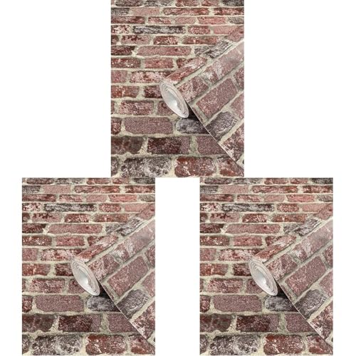 marburg Steintapete Rot Backstein Optik Ziegelstein 3D Effekt für Schlafzimmer Wohnzimmer oder Küche Tapete Steinoptik 10,05m x 0,53m 58408 (Packung mit 3) von marburg