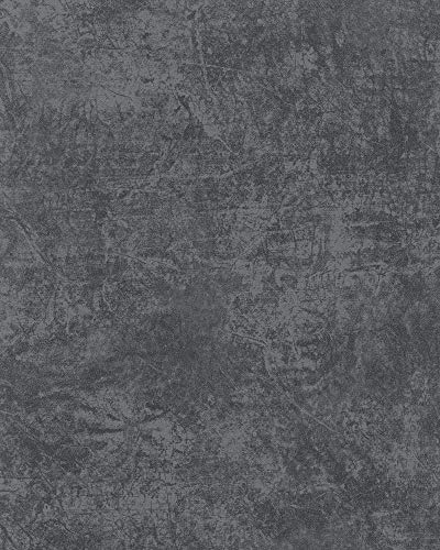 marburg Tapete Grau Schwarz Uni Blüte Pflanze Verblasst für Schlafzimmer Wohnzimmer oder Küche Made in Germany Kollektion Catania 10,05m x 0,53m 58613 von marburg