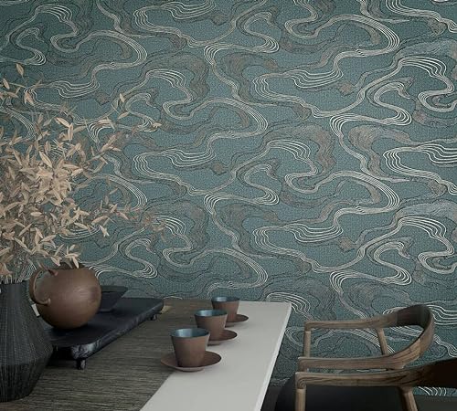 marburg Vliestapete Linien Wellenmuster Textil Optik Blau Metallic 34538 von marburg