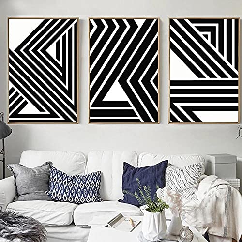 marca generica Abstrakte Schwarz-Weiß-Linien Geometrische Figuren Drucken Leinwand Malerei Bild Home Wall Art Schlafzimmer Modernes Dekor Ungerahmt-30x40cmx3 von marca generica