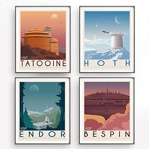 Tatooine Planet Hoth Bespin Druck Vintage Leinwand Malerei Reise Film Retro Poster Landschaft Wandkunst Bild Wohnkultur Kein Rahmen-50x70cmX4 von HJBFSDAFTUGRWS