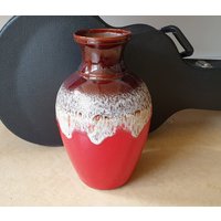 Bay Keramik 66-40 Riesige Bauchige State-Of-The-Art Fat Lava West-Germany Design Vase, Leuchtend Rote Glasur Mit Schaumstoff Weiß von marcelrecords