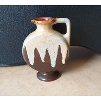 Céramique Montoise 723, Belgien, Jugendstil/Deko Tropfglasur Flache Keramik Fass Krug Design Vase, 1920Er Jahre, Uransalz von marcelrecords