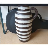 Scheurich 420-54, Riesen Xxl West-Germany Keramik Design Fat Lava Griff Bodenvase, 1970Er Jahre, Mid-Century, Banddekoration in Braun/Weiß von marcelrecords