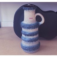 Scheurich 427-47 Sehr Große Fat Lava Bodenvase, Mid-Century, Hervorragende Blaue Splatterglasur von marcelrecords