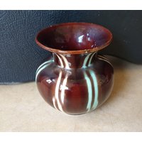 Ü-Keramik, 338-11 | Uebelacker Bauchige West-Germany Keramik Vase, 1950Er Jahre, Mid Century Design, Braun Und Pastellgrün/Gelb von marcelrecords
