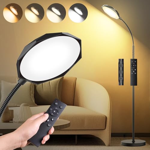 Elegante Diamant-LED Stehlampe Wohnzimmer Dimmbar 【Frei Verstellbar】,18W 1800LM Deckenfluter mit Fernbedienung & Touchsteuerung,1-Minuten-Installation,Stehlampe Modern für Büro,Schlafzimmer(Schwarz) von marctronic
