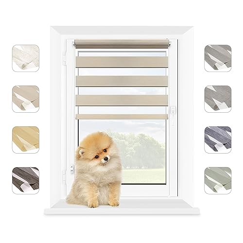 MARDOM Doppelrollo - Rollos für Fenster Ohne Bohren - Duo Rollo Tag und Nacht - Rollo Ohne Bohren - Doppelrollo Klemmfix, Fensterrollo Innen (Beige, 55x140 cm (Stoffbreite: 51) von mardom HOME