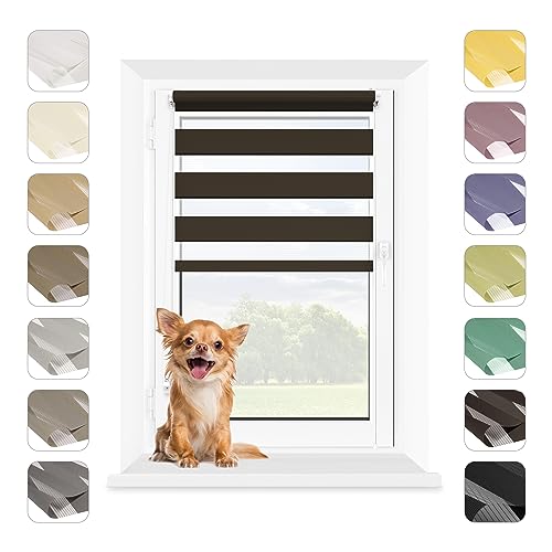 MARDOM Doppelrollo - Rollos für Fenster Ohne Bohren - Duo Rollo Tag und Nacht - Rollo Ohne Bohren - Doppelrollo Klemmfix, Fensterrollo Innen (Braun, 102.5x140 cm (Stoffbreite: 98.5)) von mardom HOME