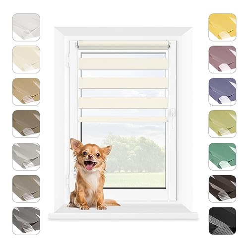 MARDOM Doppelrollo - Rollos für Fenster Ohne Bohren - Duo Rollo Tag und Nacht - Rollo Ohne Bohren - Doppelrollo Klemmfix, Fensterrollo Innen (Cremig, 100x215 cm (Stoffbreite: 96)) von mardom HOME