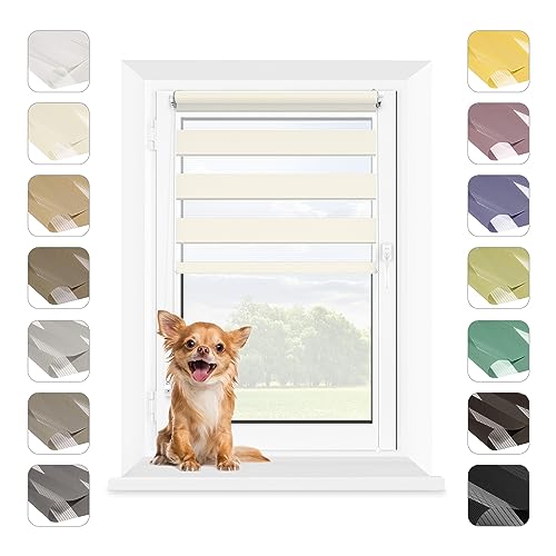 MARDOM Rollos für Fenster Ohne Bohren, Duo Rollo Tag und Nacht, Rollo Ohne Bohren, Doppelrollo Klemmfix Ohne Bohren, Fensterrollo Innen, Jalousien (Cremig, 107.5x140 cm (Stoffbreite: 103.5) von MARDOM HOME
