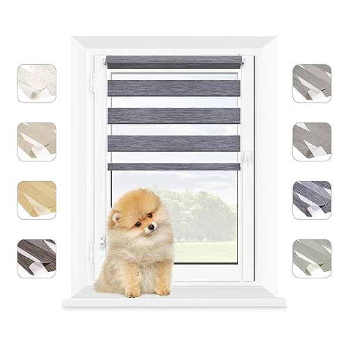 MARDOM Doppelrollo - Rollos für Fenster Ohne Bohren - Duo Rollo Tag und Nacht - Rollo Ohne Bohren - Doppelrollo Klemmfix, Fensterrollo Innen (DunkelGrau, 110x140 cm (Stoffbreite: 106) von mardom HOME