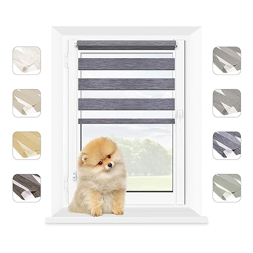 MARDOM Doppelrollo - Rollos für Fenster Ohne Bohren - Duo Rollo Tag und Nacht - Rollo Ohne Bohren - Doppelrollo Klemmfix, Fensterrollo Innen (DunkelGrau, 80x215 cm (Stoffbreite: 76) von MARDOM HOME