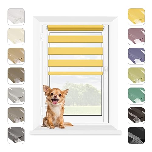 MARDOM Doppelrollo - Rollos für Fenster Ohne Bohren - Duo Rollo Tag und Nacht - Rollo Ohne Bohren - Doppelrollo Klemmfix, Fensterrollo Innen (Gelb, 102.5x140 cm (Stoffbreite: 98.5)) von mardom HOME