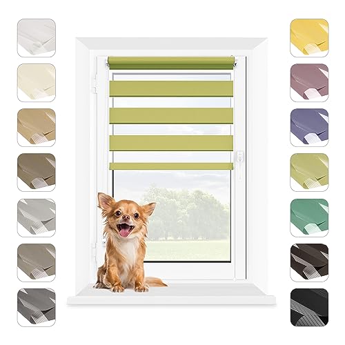 MARDOM Doppelrollo - Rollos für Fenster Ohne Bohren - Duo Rollo Tag und Nacht - Rollo Ohne Bohren - Doppelrollo Klemmfix, Fensterrollo Innen (Grün, 45x140 cm (Stoffbreite: 41)) von mardom HOME