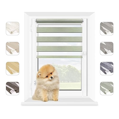 MARDOM Doppelrollo - Rollos für Fenster Ohne Bohren - Duo Rollo Tag und Nacht - Rollo Ohne Bohren - Doppelrollo Klemmfix, Fensterrollo Innen (Hellgrün, 60x215 cm (Stoffbreite: 56) von MARDOM HOME