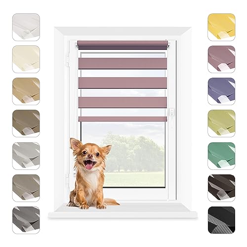 MARDOM Rollos für Fenster Ohne Bohren, Duo Rollo Tag und Nacht, Rollo Ohne Bohren, Doppelrollo Klemmfix Ohne Bohren, Fensterrollo Innen, Jalousien (Hellviolett, 107.5x140 cm (Stoffbreite: 103.5) von MARDOM HOME