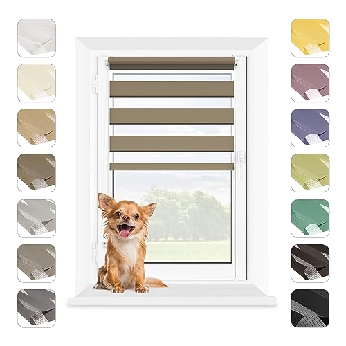 MARDOM Doppelrollo - Rollos für Fenster Ohne Bohren - Duo Rollo Tag und Nacht - Rollo Ohne Bohren - Doppelrollo Klemmfix, Fensterrollo Innen (Latté, 92.5x140 cm (Stoffbreite: 88.5)) von mardom HOME