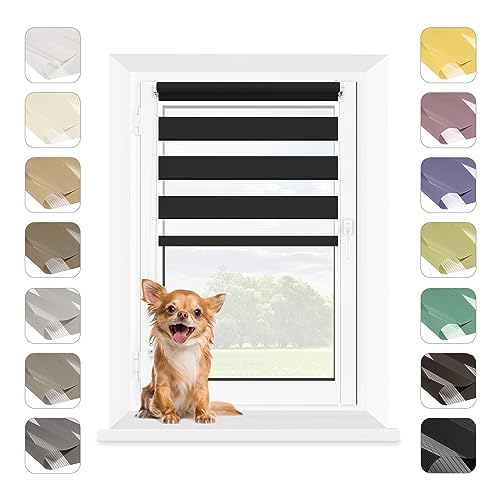 MARDOM Doppelrollo - Rollos für Fenster Ohne Bohren - Duo Rollo Tag und Nacht - Rollo Ohne Bohren - Doppelrollo Klemmfix, Fensterrollo Innen (Schwarz, 107.5x140 cm (Stoffbreite: 103.5)) von mardom HOME