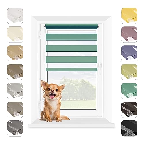 MARDOM Rollos für Fenster Ohne Bohren, Duo Rollo Tag und Nacht, Rollo Ohne Bohren, Doppelrollo Klemmfix Ohne Bohren, Fensterrollo Innen, Jalousien (Türkis, 125x140 cm (Stoffbreite: 121) von MARDOM HOME