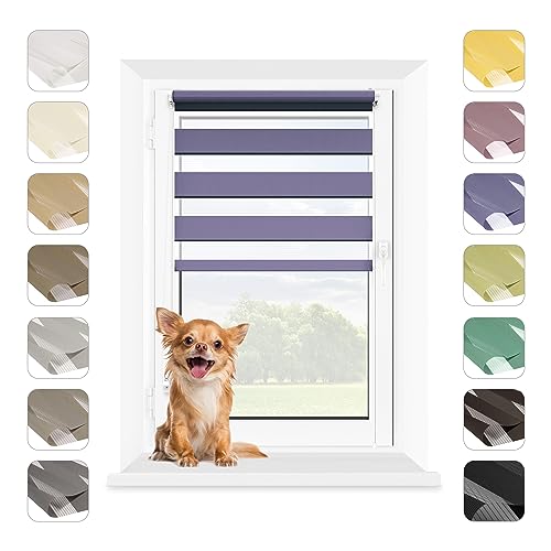 MARDOM Doppelrollo - Rollos für Fenster Ohne Bohren - Duo Rollo Tag und Nacht - Rollo Ohne Bohren - Doppelrollo Klemmfix, Fensterrollo Innen (Violett, 115x140 cm (Stoffbreite: 111)) von mardom HOME