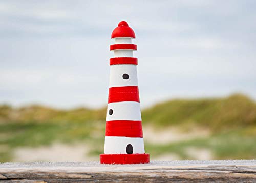 mare-me Deko Mini Leuchtturm rot weiß, 4,5x12cm von mare-me