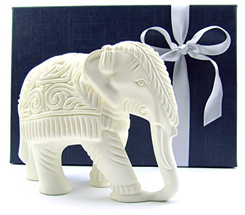 Deko Elefant Königselefant Elefanten-Figur aufwendige Gravur, MADE WITH SWAROVSKI® ELEMENTS, in eleganter Geschenkbox Dt. Handarbeit Glücksbringer, Geschenkidee zu Weihnachten Geburtstag (creme weiß) von mareu-design