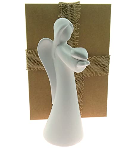 mareu-design Engel, Engel-Figur stehend mit kleinem Herz in der Hand, Höhe 22 cm Dt. Handarbeit, in eleganter Geschenkbox, Geschenk-Set zu Weihnachten Geburtstag Hochzeit (weiß matt - Silber) von mareu-design