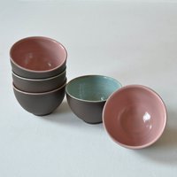 Bowl, Bauchig, Altrosa Bzw. Türkis Glasiert von marieskeramikshop