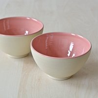 Teeschale, Innen Rosa Glasiert, Aussen Unglasiert von marieskeramikshop