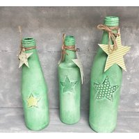 3 Stck. Deko Shabby Glasflaschen Vasen Windlicht Pastell Grün Stern Schöner Wohnen 3 Stck. Deko Shabby Glasflaschen Vasen Windlicht Pastell Grün Stern Schöner Wohnen von marinasshopandgo