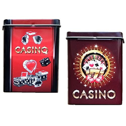 marion10020 2er-Set Metall-Zigarettenetui Zigarettendose Zigarettenbox Zigaretten-Box Aufbewahrungsbox, Casino-Design von marion10020