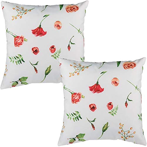 marion10020 Deko-Kissen Zierkissen Kopfkissen Sofakissen Couchkissen Dekokissen Motivkissen, Rosendekor, 40 x 40 cm, weiß, 2er-Set von marion10020