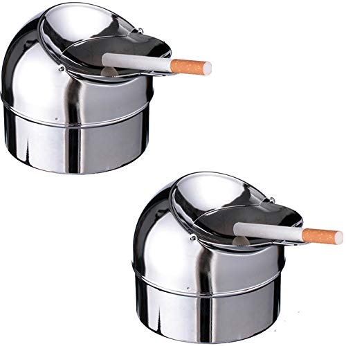 marion10020 Klapp-Aschenbecher Klappaschenbecher Ascher Klappascher Windaschenbecher, aus verchromtem Metall, silberfarben, mit praktischem Deckel, 2er-Set von marion10020