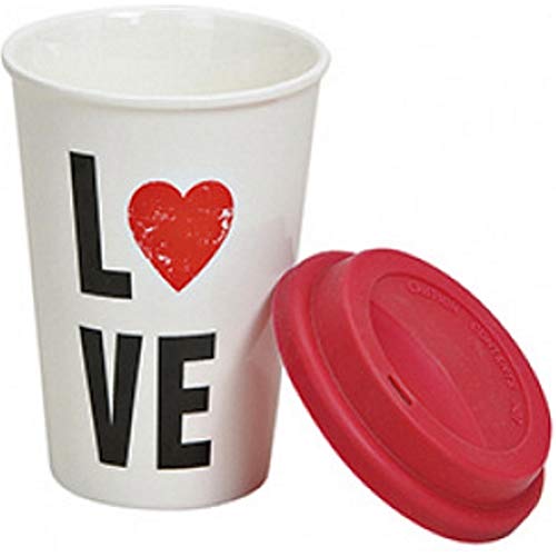 marion10020 Porzellan-Becher mit Silikondeckel, Coffee to Go Tasse, Kaffeebecher, Motiv: Love, 14 x 10 cm von marion10020