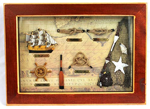 maritime Dekoration Bild Knotentafel hinter Glas 36 x 26,5 cm mit Dreimaster Mayflower, Steuerrad von maritime Dekoration