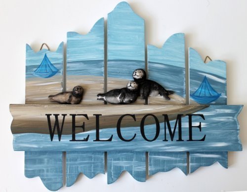 maritime Dekoration Türschild Welcome Holz mit Robben 29 x 23 cm Schild Wandschild von maritime Dekoration