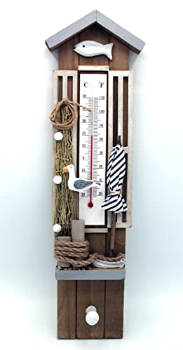 maritimes Thermometer 40 cm Holz mit Haken von maritime Dekoration