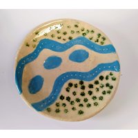 Dekorativer Keramikteller, Dessertteller Keramik, Keramikgeschirr, Weißer Steinzeug-Teller, Handbemalter Keramikteller Mit Blauem Muster von marozeramics