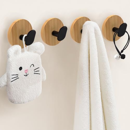 marrhorvk Klebehaken Holz 4 Stück, Handtuchhalter Haken Ohne Bohren Dekorative Klebehaken Selbstklebend Wandhaken für Badezimmer Küche (Holz, Schwarze StyleB) von marrhorvk