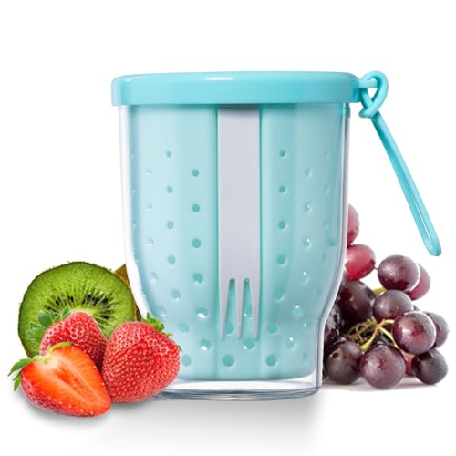 marrhorvk Salat To Go Box, 760ML Snackbox Snacks To Go Becher mit Gabel & Sieb, Wiederbefüllbar Snacks Becher Handlich Heraus (Hellblau) von marrhorvk