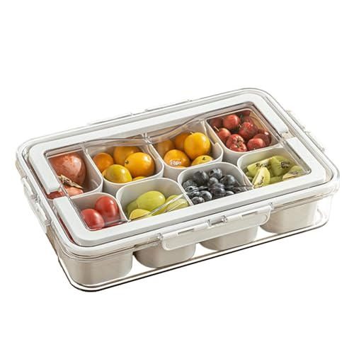 marrhorvk Snackbox mit 8 Fächern, Snackteller mit Deckel und Griff Picknick Box Aufbewahrungsbox für Früchte, Nüsse, Desserts, Gewürze Wiederverwendbar (Weiß) von marrhorvk