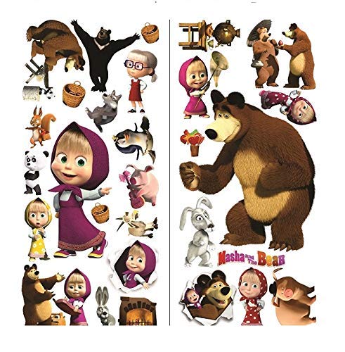 masha and the bear wall murals Mascha und der Bär Wand Sticker Art Wand Aufkleber Kinder Schlafzimmer Wand Aufkleber Jungen Mädchen Größe: 75 cm x 35 cm 2 Blatt von INFANS