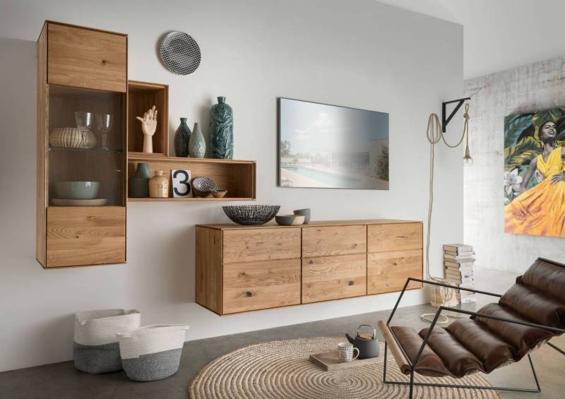 4-teilig Wohnwand Tony aus massiver Wildeiche von massive-naturmoebel